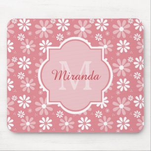 Girl Monogram Niedlich Pink Daisy Blume mit Namen Mousepad