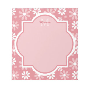 Girl Monogram Niedlich Pink Daisy Blume mit Namen Notizblock