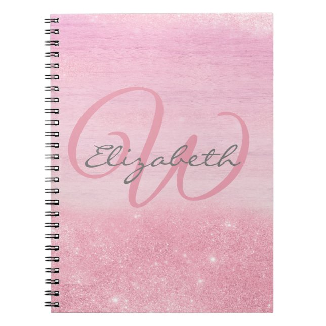 Girl Monogram Pink Ombre Soft Glitzer Shimmer Notizblock (Vorderseite)
