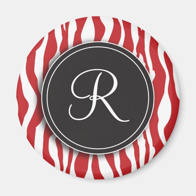 Girl Monogram Red Zebra Print Magnet (Vorne)