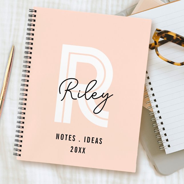 Girl Monogram Script Blush Pink Niedlich Retro Tre Notizbuch (Von Creator hochgeladen)