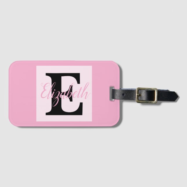 Girl Monogram und Name pink lila Luggage Gepäckanhänger (Vorderseite (Horizontal))