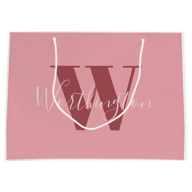 Girl Monogramm und Name Rosa rot Große Geschenktüte (Vorderseite)