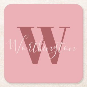 Girl Monogramm und Name Rosa rot Rechteckiger Pappuntersetzer