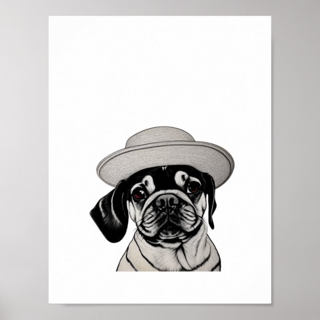 Girl-Mops-Hund mit schwarzem und weißem Hund Poster (Vorne)