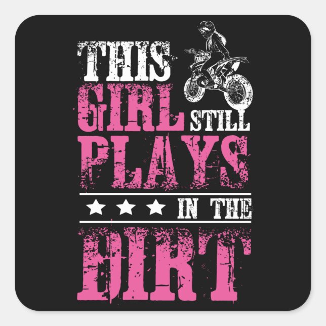 Girl Motocross Dirt Bike Quadratischer Aufkleber (Vorderseite)