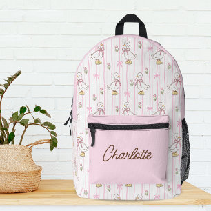 Girl Niedlich Coquette Goose mit rosa Bow Monogram Bedruckter Rucksack