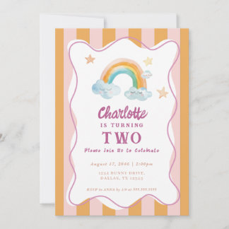 Girl Niedlich Lila Watercolor Rainbow Baby Geburts Einladung
