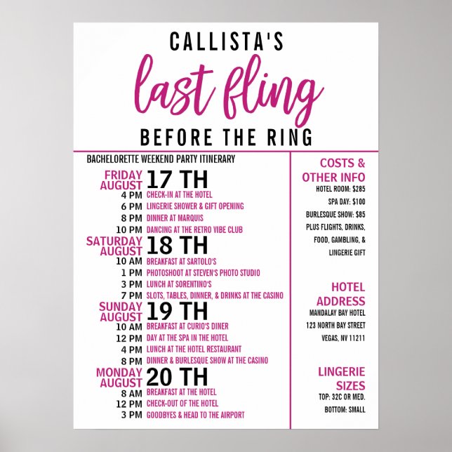 Girl Niedlich Pink Black Junggeselinnen-Abschied T Poster (Vorne)