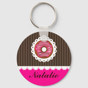 Girl Niedlich Pink & Brown Donut Personalisierter  Schlüsselanhänger