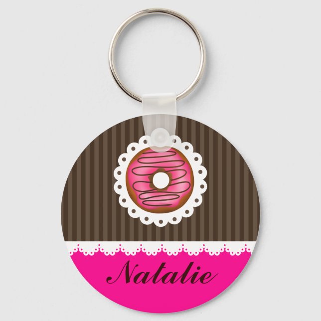 Girl Niedlich Pink & Brown Donut Personalisierter  Schlüsselanhänger (Vorderseite)
