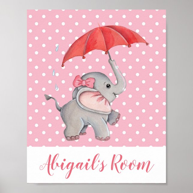 Girl Niedlich Pink Elephant Polka Dot Kinderzimmer Poster (Vorne)