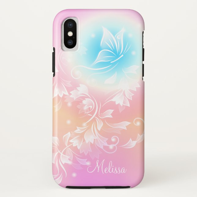 Girl Niedlich Pink Floral Fantasy Monogram Case-Mate iPhone Hülle (Rückseite)