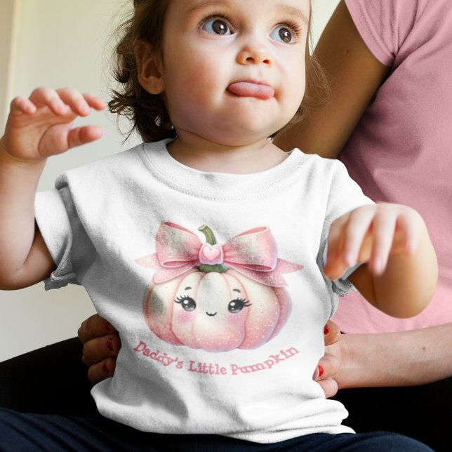 Girl Niedlich Pink Pumpkin mit Bow Halloween Kleinkind T-shirt (Von Creator hochgeladen)