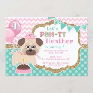 Girl Niedlich Princess Puppy Pawty zum Geburtstag  Einladung
