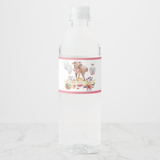 Girl Oh Deer Baby Dusche Wasserflaschenetikett (Vorderseite)