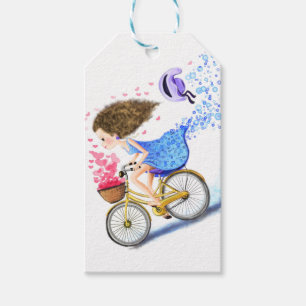 Girl on a bike Gift Tags Romantische Liebe Herz Geschenkanhänger