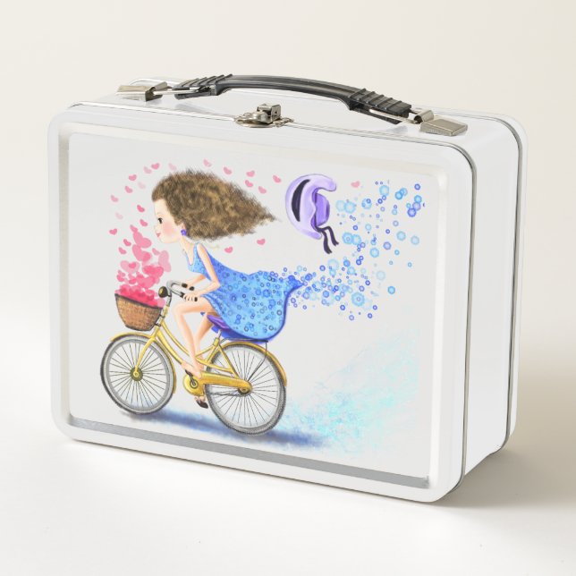 Girl on a Bike Metal Lunch Box Geschenk Romantisch (Vorderseite)