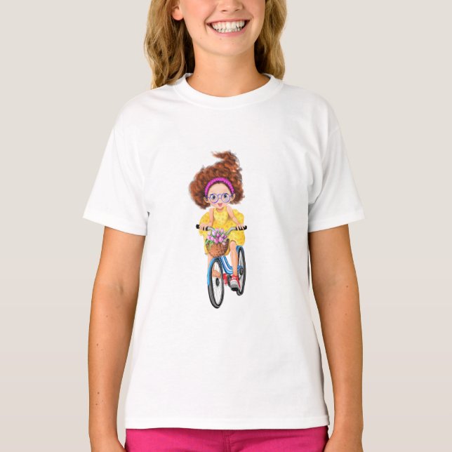 Girl on a Bike mit Bouquet Tulips T - Shirt (Vorderseite)