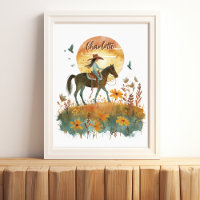 Girl on Horse Sunset Personalisierter Name