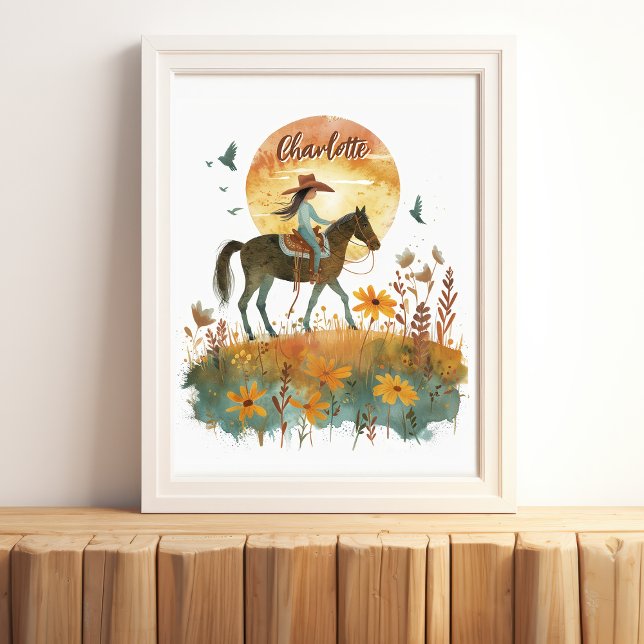 Girl on Horse Sunset Personalisierter Name Poster (Von Creator hochgeladen)