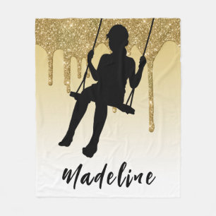 Girl on Swing Gold Glitzer Tropfen Ombre Fleecedecke