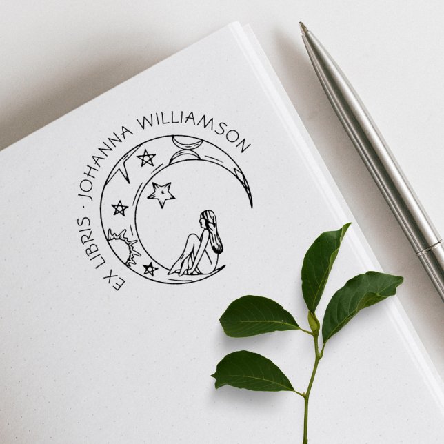 Girl On The Moon Custom Name Library Book Gummistempel (Von Creator hochgeladen)