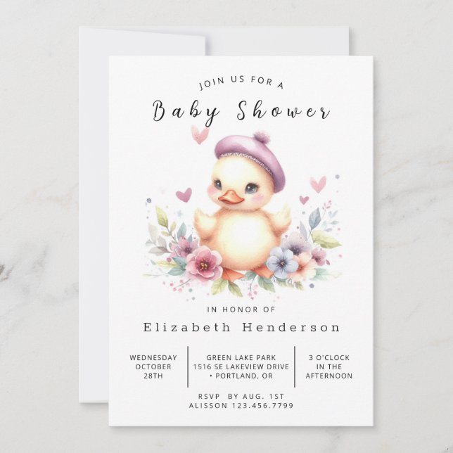 Girl Online Duck Baby Showdusche Einladung (Vorderseite)