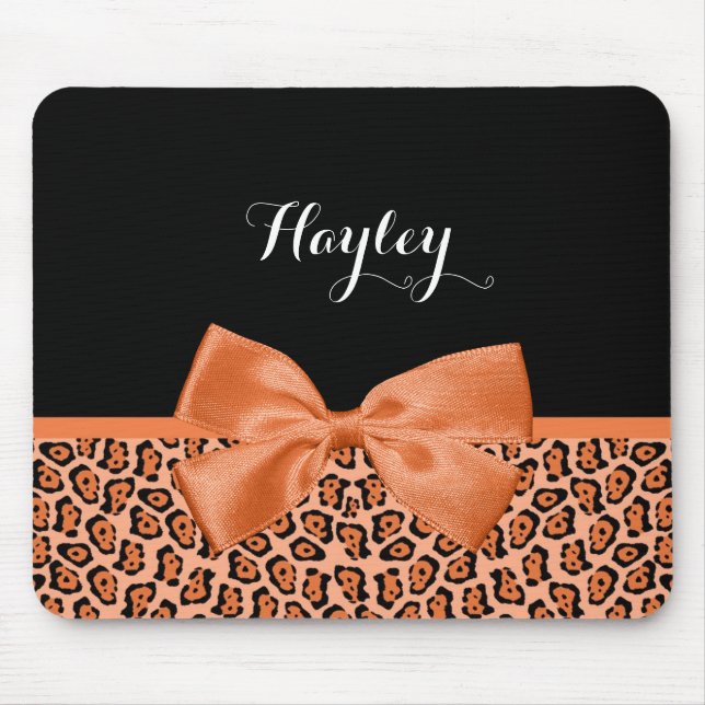 Girl Orange Black Jaguar Niedliches Band mit Namen Mousepad (Vorne)