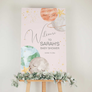 Girl Outer Space Baby Dusche Begrüßungszeichen Poster