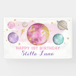 Girl Outer Space Galaxy Pink Gold Geburtstagsparty Banner