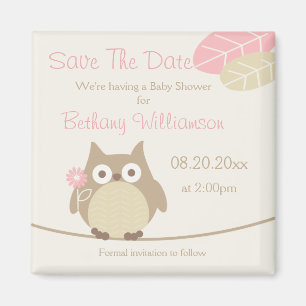 Girl Owl Babydusche Save the Date Magnet