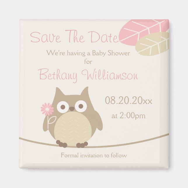 Girl Owl Babydusche Save the Date Magnet (Vorne)