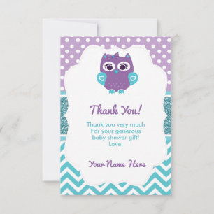 Girl Owl Dankeschön Card Lila Aquamarin Dankeskarte