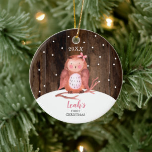 Girl Owl Niedliches Personalisiert Woodland Weihna Keramik Ornament