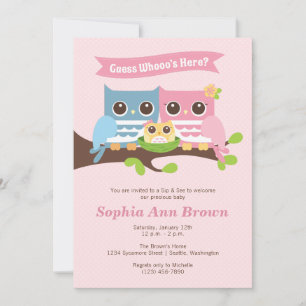 Girl Owl Sip und sehen Babydusche Einladung