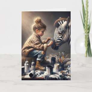 Girl Painting Stripes auf einem Zebra Geburtstag Karte