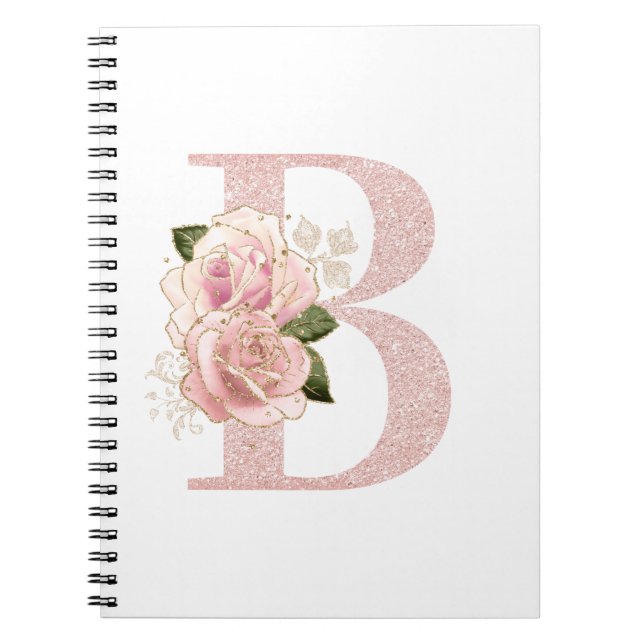 Girl Pale Rose Gold Glitzer Floral Monogram B Notizblock (Vorderseite)