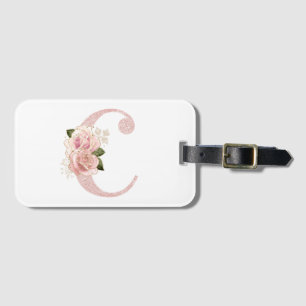 Girl Pale Rose Gold Glitzer Floral Monogram C Gepäckanhänger