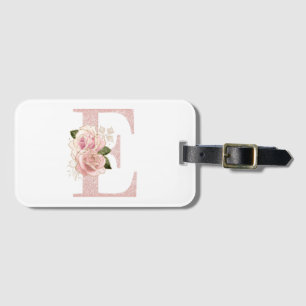 Girl Pale Rose Gold Glitzer Floral Monogram E Gepäckanhänger