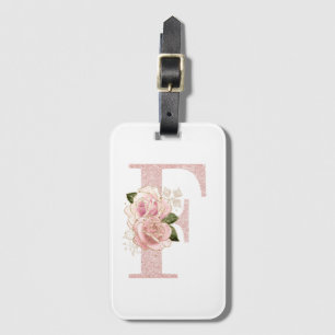 Girl Pale Rose Gold Glitzer Floral Monogram F Gepäckanhänger