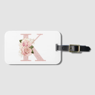 Girl Pale Rose Gold Glitzer Floral Monogram K Gepäckanhänger
