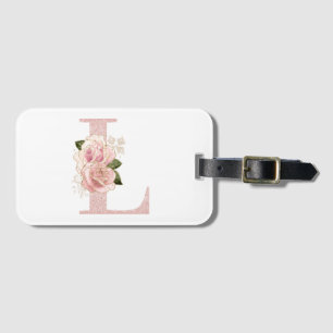 Girl Pale Rose Gold Glitzer Floral Monogram L Gepäckanhänger