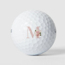 Girl Pale Rose Gold Glitzer Floral Monogram M