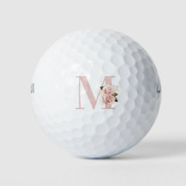 Girl Pale Rose Gold Glitzer Floral Monogram M Golfball