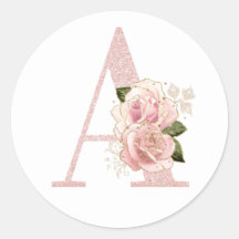 Girl Pale Rose Gold Glitzer Floral Monogramm A