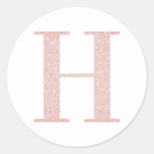 Girl Pale Rose Gold Glitzer Monogram H Runder Aufkleber