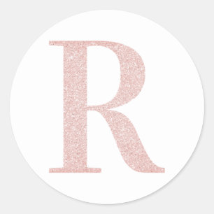Girl Pale Rose Gold Glitzer Monogram R Runder Aufkleber
