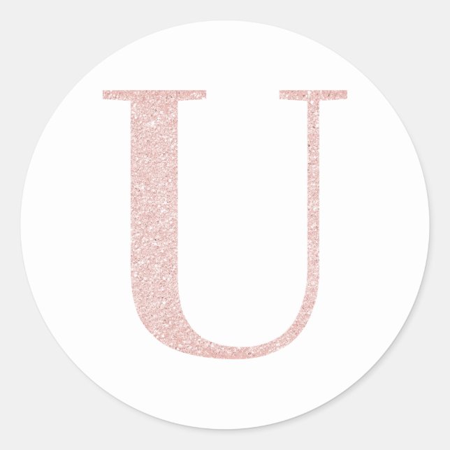 Girl Pale Rose Gold Glitzer Monogram U Runder Aufkleber (Vorderseite)