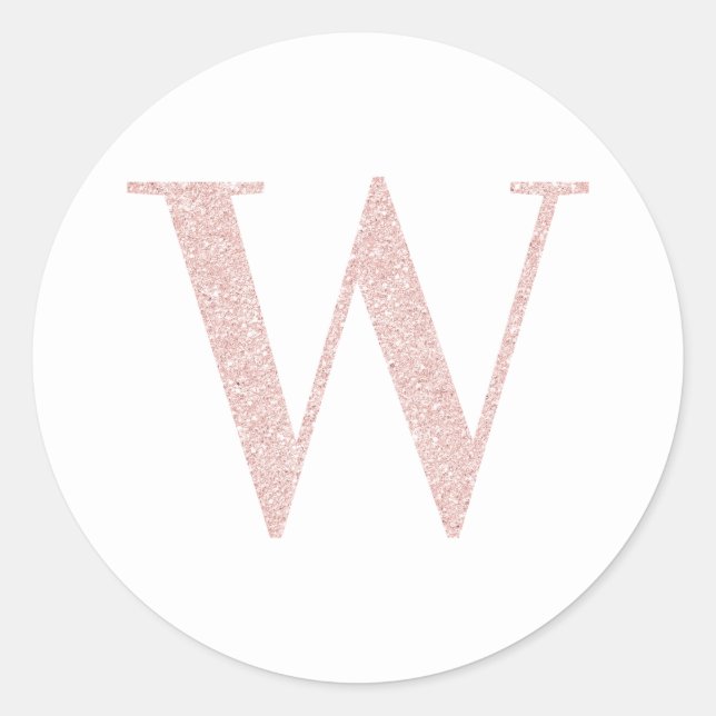 Girl Pale Rose Gold Glitzer Monogram W Runder Aufkleber (Vorderseite)